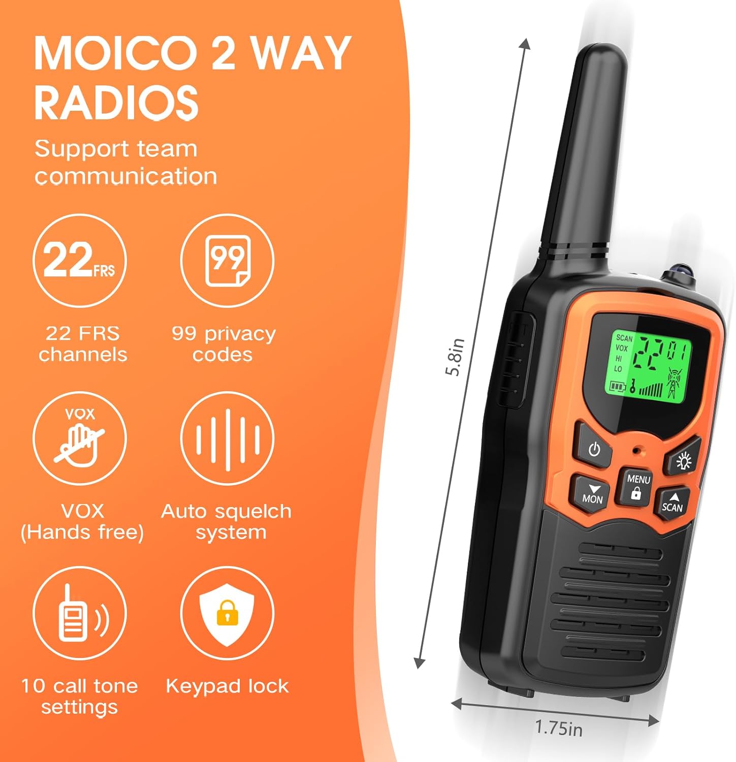 MOICO Long-Range Walkie Talkies – Orange 2 Pack - Image 3