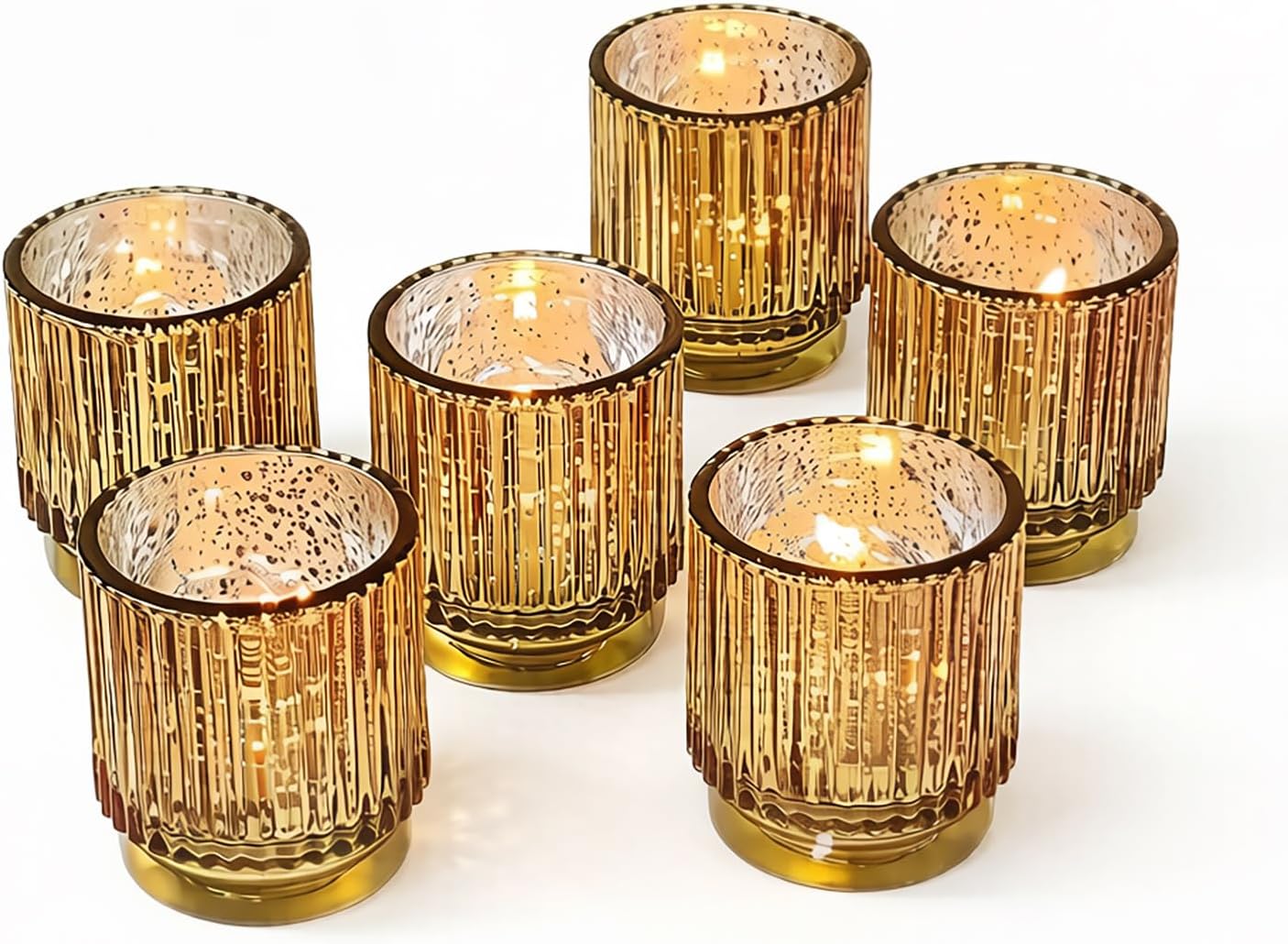 Kate Aspen Amber Ribbed Glass Votive Candle Holders